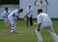 Adam Hornby nearly bowled by Ross McMillan