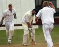 Karl Cross bowled by a delighted Liam Livingstone