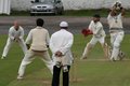 Ryan Bailey hits out only to be caught by Luis Reece off the bowling of Sajeewah Weerakoon