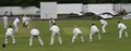 An attacking field for Steven Croft bowling to Gareth Denwood