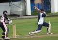 Mohammad Zaman Khan plays the ball square